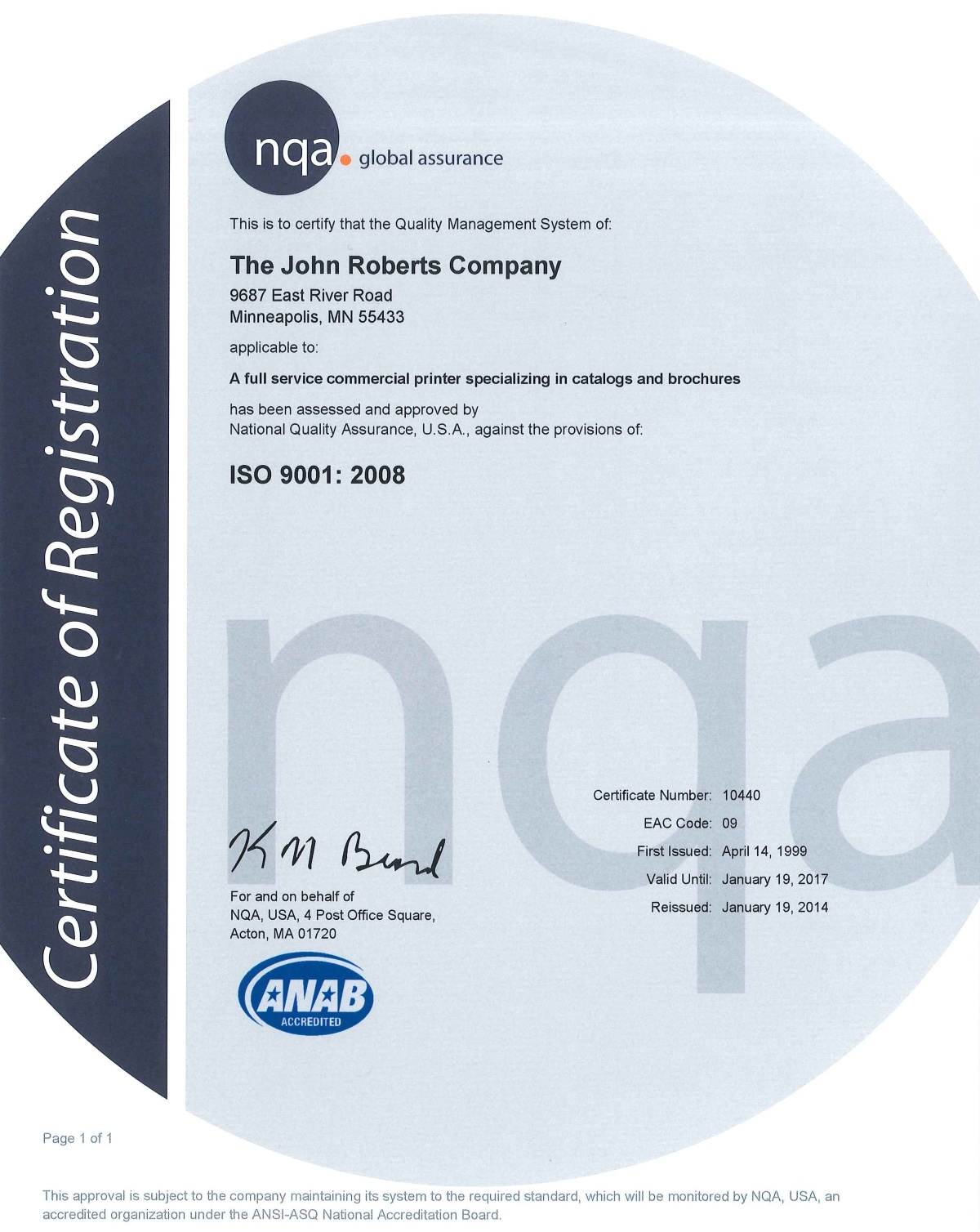 John Roberts ISO 9001 2008